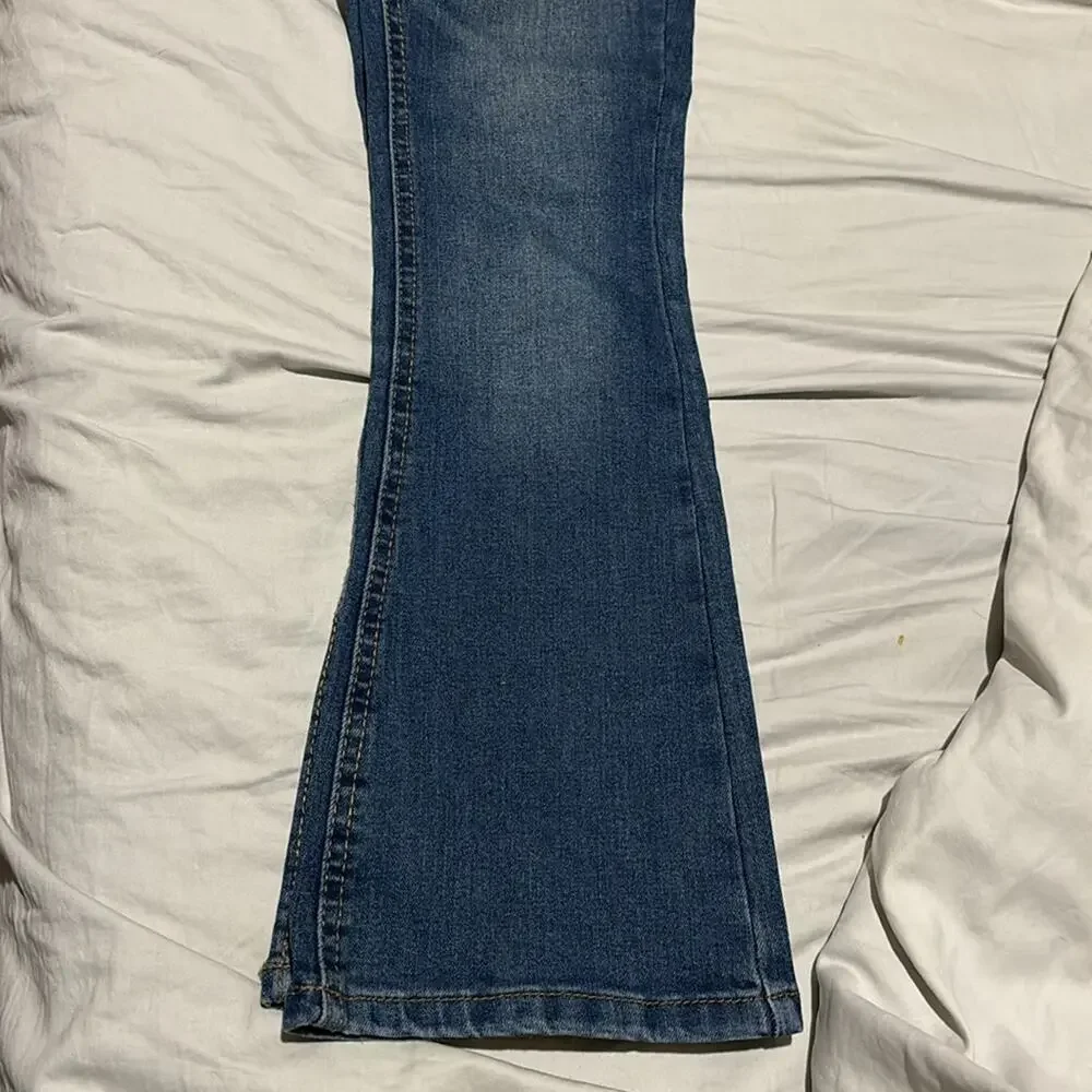 Indigo Rein 7 denim blue jean adjustable waist flare bell bottom distressed nwot